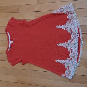 Xhiliration ribbed lace trim tee, XS